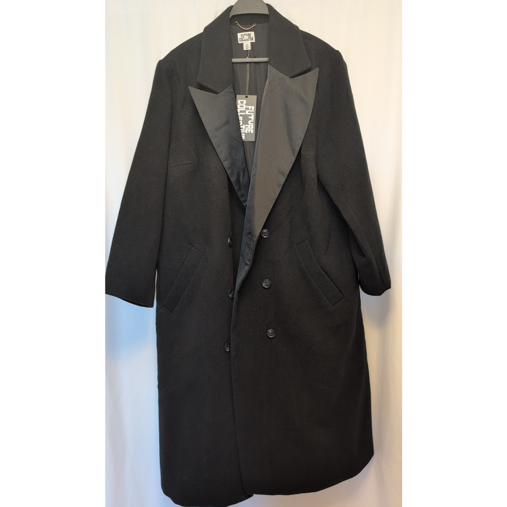 Future collective nwt XXL double breasted long black coat - Picture 1 of 12
